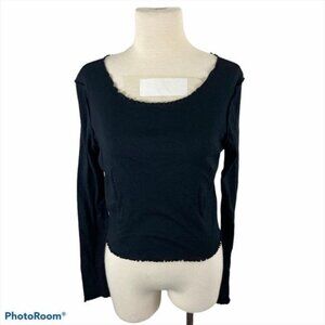 TOPSHOP NWOT Black Long Sleeve Scoop Neck Ruffle